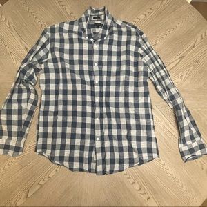 J. Crew Mens Button-Down Dress Shirt Checkered Print Size XL Blue and Grey